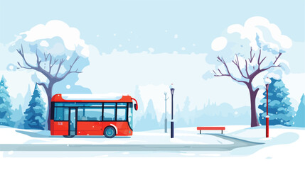 Winter landscape with bus stop and tree 