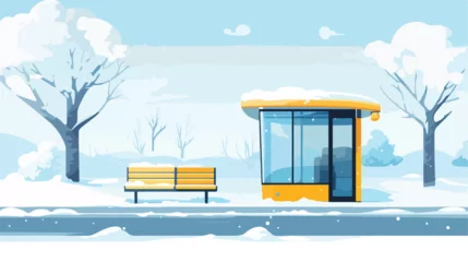Deurstickers Winter landscape with bus stop and tree  © Aina