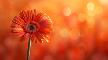 close up di  di fiore arancione  vibrante  che si staglia su un rigoglioso sfondo arancione,...