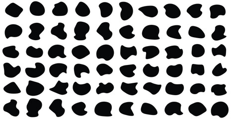Random shapes. Organic black blobs of irregular shape. Abstract blotch, inkblot and pebble silhouettes, simple liquid amorphous Round abstract organic shape collection. Pebble, drops and stone  19