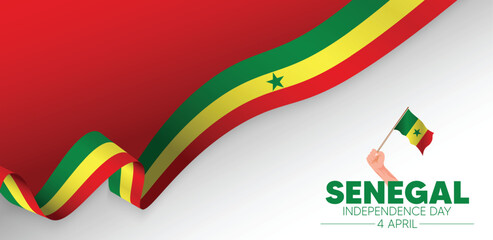 Senegal 	Independence Day 4 April flag ribbon vector poster