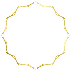 Golden round metal frame isolated on white. Vector frame for photo. Frame for text, certificate, pictures, diploma. Luxury, gold, wedding, celebration. Wavy frame
