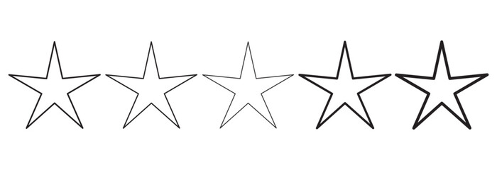 Five flat black stars isolated on a white background – Five stars for product reviews or ratings, apps, and more