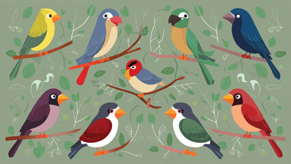Fototapeta na wymiar Flat Design Vector Illustration of Birds in Various Poses 