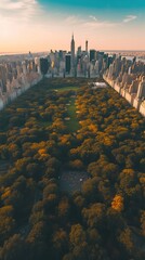 Aerial Helicopter View of a Beautiful Park