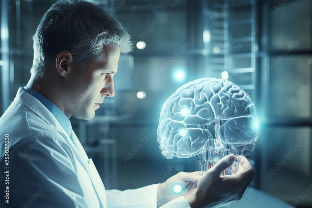 Poster scientist at work in a modern laboratory created with generative ai technology