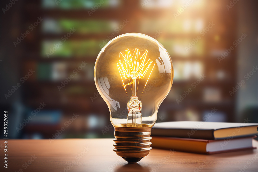 Poster light bulb glowing on book idea of ​​inspiration from reading innovation idea concept generative ai