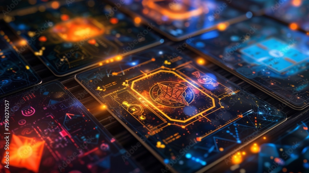 Poster fantasy card game with each card symbolizing different cyber attack