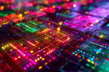 Obraz premium Supercomputer chips with neon tracers