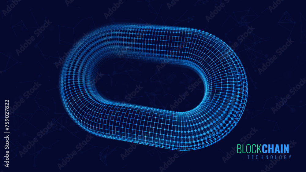 Aufkleber blockchain link sign. 3d chain link grid. two torus. block chain crypto currency. hyperlink. 3d wire