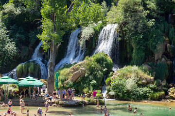 Vodopad Kravica, Kravice waterfall, a large tufa cascade on the Trebižat River, in the karstic heartland of Herzegovina in Bosnia and Herzegovina - obrazy, fototapety, plakaty