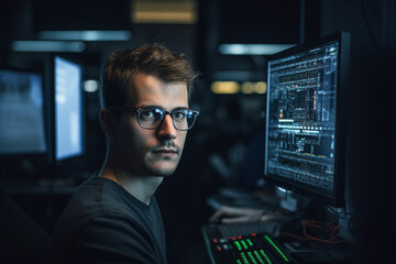 Fototapeta premium Business people programmers meeting conference against hackers criminals Generative AI
