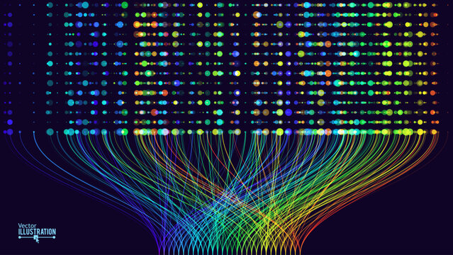 BIG DATA Machine Learning Algorithms. Data Sorting Rainbow Graph. Computer Science Concept. Big Data Analytics Stream. Information Classification. Vector Illustration.