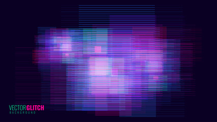 Abstract Glitch Horizontal Lines Background. Unique Design Abstract Digital Noise Glitch Error Video Damage Texture. Aesthetics of Vaporwave or Cyberpunk Style. Vector Illustration. © ec0de
