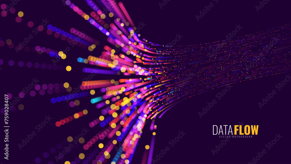Aufkleber Digital Data Flow Vector Background. Big Data Technology Lines. 5G Wireless Data Transmission. High Speed Light Trails. Information Flow in Virtual Reality Cyberspace. Vector Illustration.