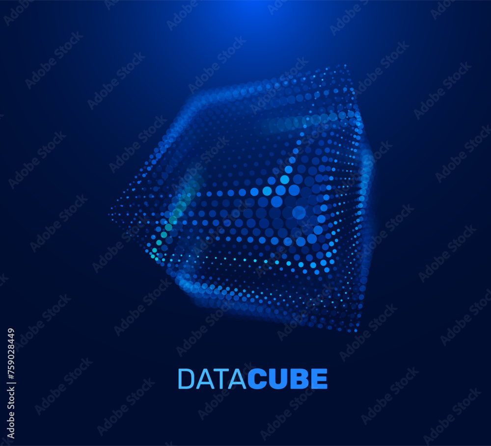 Fototapete Data Storage Technology Database Concept. Abstract HiTech Background with 3D Cube. Information Processing. Cloud Data Transfer. Vector Illustration.
