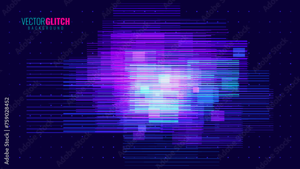 Poster Abstract Glitch Horizontal Lines Background. Unique Design Abstract Digital Noise Glitch Error Video Damage Texture. Aesthetics of Vaporwave or Cyberpunk Style. Vector Illustration.