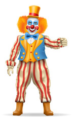 cheerful clown actor and circus character vector illustration