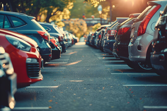 Autos auf einem öffentlichen Parkplatz, erstellt mit generativer KI