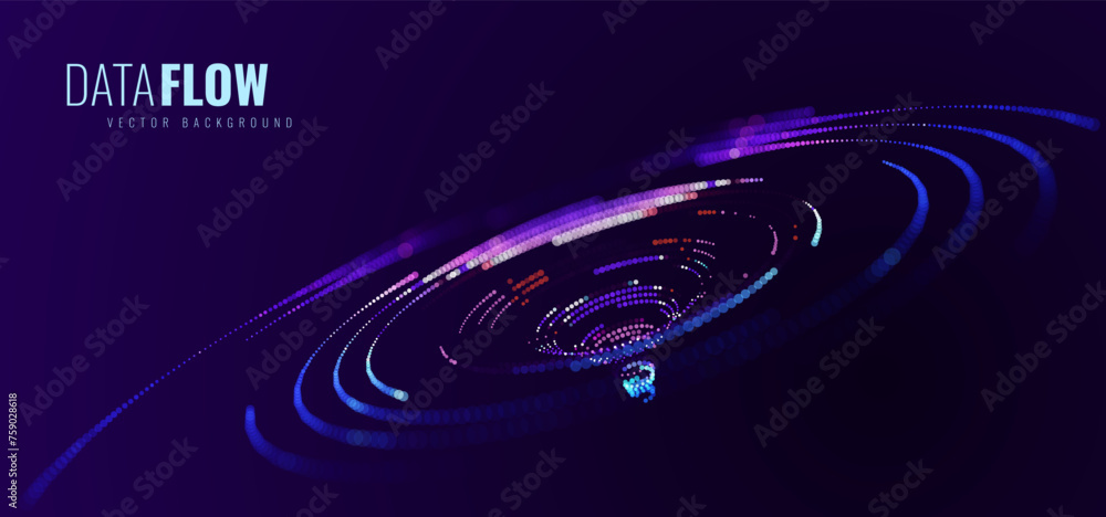 Leinwandbilder Big Data Visualization. Circular Particles Dots Vortex Abstract Galaxy. Futuristic Science or Finance Infographic Design. Complex Visual Data Background. Abstract Data Flowing. Vector Illustration.