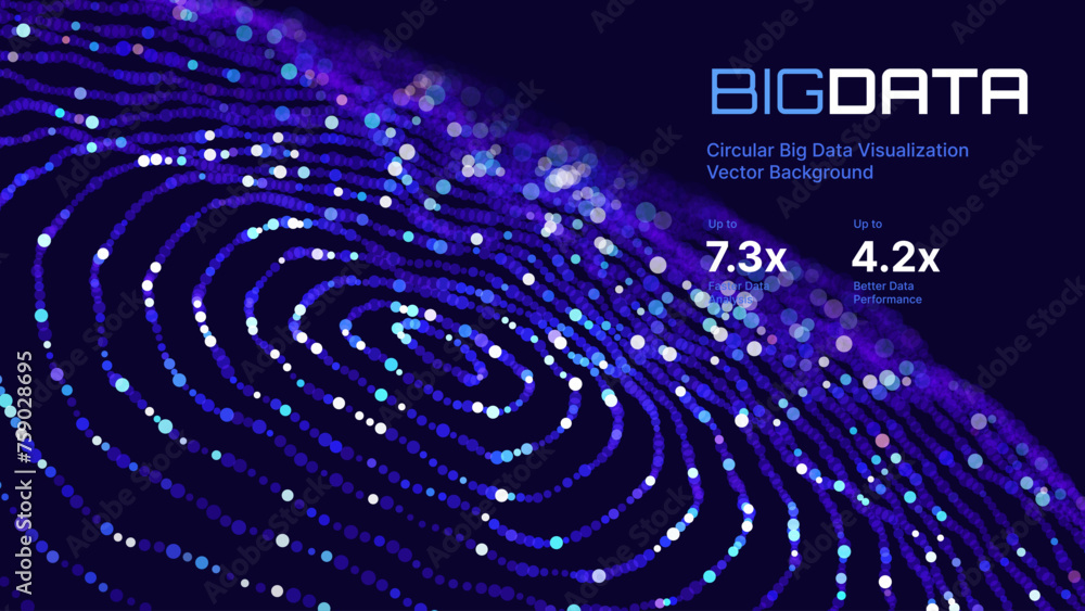 Leinwandbilder Digital Wave Particles Grid Big Data Background. Spreadint Sound Waves Circles. Streaming Data. Futuristic Circular Sound Wave. Big Data Visualization. 3D Virtual Space VR Cyberspace. Vector.