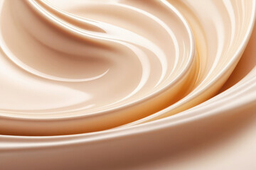 Liquid cream texture, abstract wavy background. Close-up of a delicate soft flowing effect on the surface of a cosmetic product.