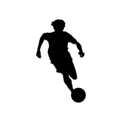 Soccer (soccer) player silhouette with ball isolated