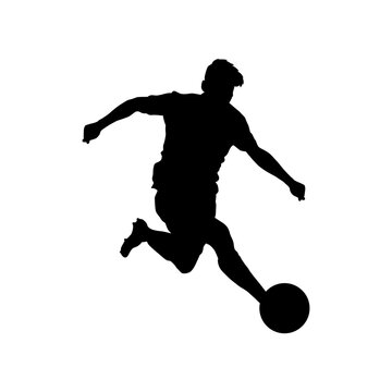 Football (soccer) player silhouette with ball isolated