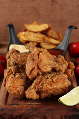 potatoes, chickem, fried