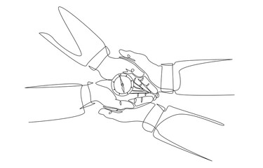 Continuous one line drawing of boss giving compass to employee, business direction guideline concept, single line art.