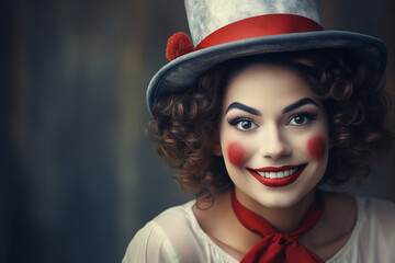 Horror circus actor performer clown fun time children fair Generative AI funny and freaky face expression