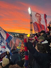 Bandiere Bologna ultras, stadio Dall'Ara, tramonto