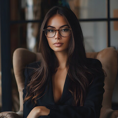 Strong and Independent Woman Seated Confidently on an Armchair generative ai