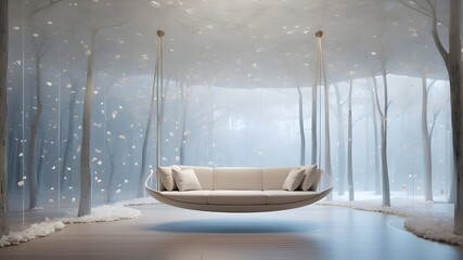 "Suspended Serenity: Transparent Pendulum Swings Along Dotted Path Against High-Quality Wallpaper"