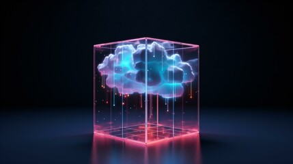 neon, cloud, transparent, cube, dark, background, glowing, light, particles, floating, picture, imagine, contained, within, against, main, words, sentence, art, abstract, surreal, vibrant