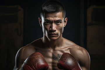 Picture of young man boxer training martial arts generative AI concept