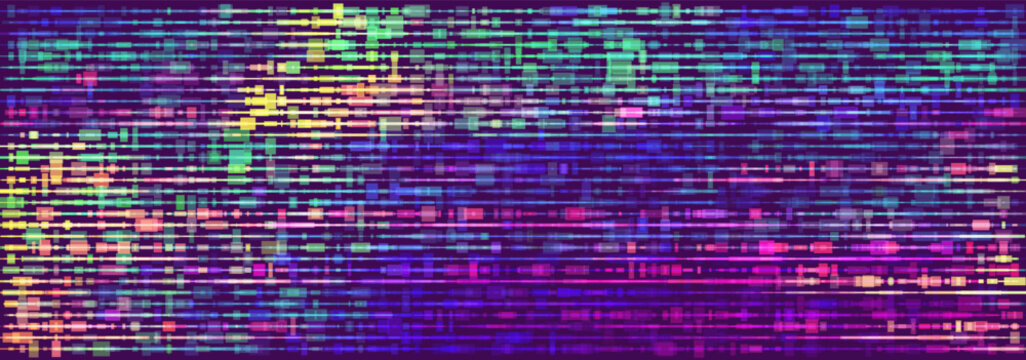 Colorful Rainbow Glitch Screen Effect. Abstract Digital Pixel Crosses Noise Glitch Error. Overlay Texture Effect Illustration. Vector Background.