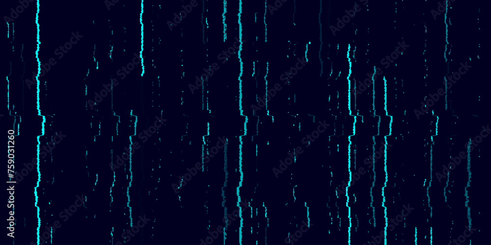 Poster Glitch Blue Lines Background. Abstract Noise Effect, Error Signal, TV Technical Problem. Cyberpunk Glitch Overlay Effect Texture Vector Illustration.