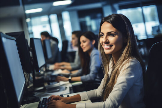 Hard working person in modern interior office programming writing web java script code AI technology generation