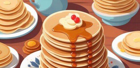 stack of pancakes with butter russian national dish for maslenitsa celebration