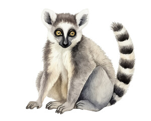 Lemur single object watercolor illustration isolated on white background for removing backgroundIsolate