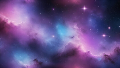 Fototapeta premium Seamless space texture background. Stars in the night sky with purple pink and blue nebula. A high resolution astrology or astronomy backdrop pattern.