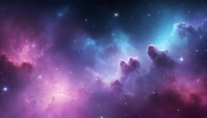 Fototapeta premium Seamless space texture background. Stars in the night sky with purple pink and blue nebula. A high resolution astrology or astronomy backdrop pattern.