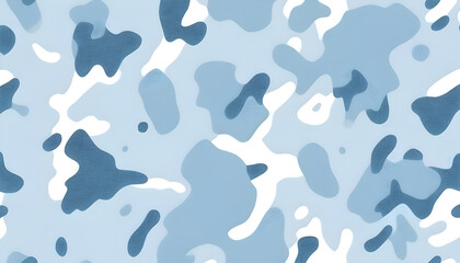 Seamless rough light pastel blue and white camouflage fabric pattern. Cute contemporary abstract playful paintball camo background texture. Boy's clothing, baby shower or nursery wallpaper design