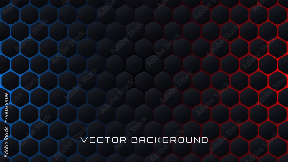 Poster dark versus battle red vs blue lights under hexagon grid. fight night, mma, esports event concept. h
