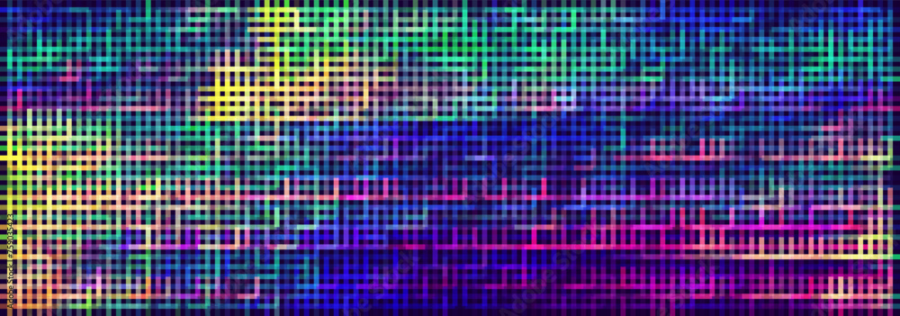 Poster colorful rainbow glitch screen effect. abstract digital pixel crosses noise glitch error. overlay te