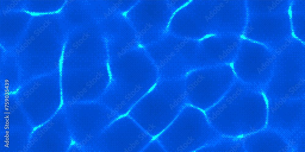 Poster Pixel Art Dither Water Caustics Texture. Bitmap 8-bit Style Noise Pixel Art Background. Vector Illustration.