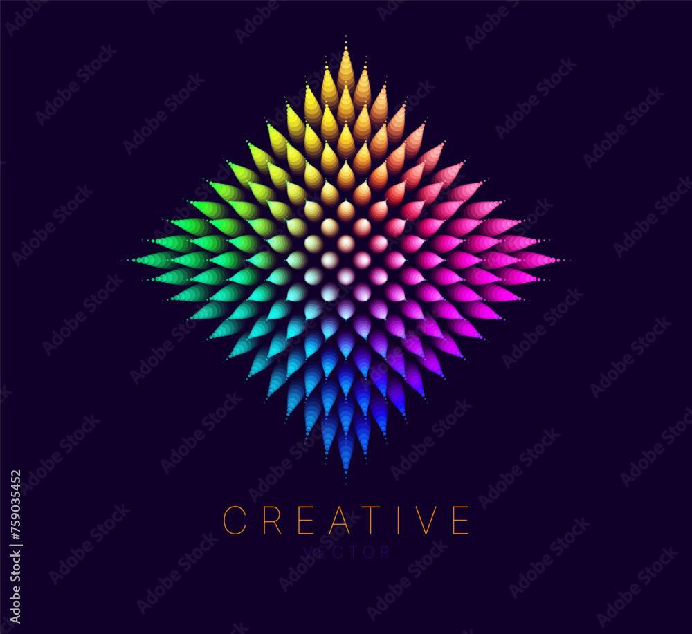 Poster creative rhombus design element. colorful particles square. 3d cube. vector illustration for banner,