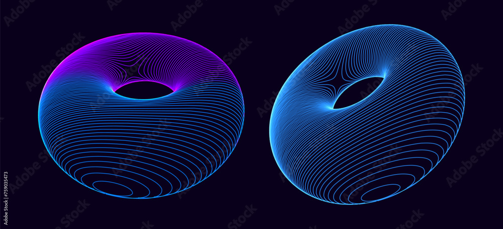 Aufkleber 3D Torus Dots and Lines. Electromagnetic Force Field Concept. Science Physics Background. Vector Illustration. Energy Fields Torus Objects Design Elements.