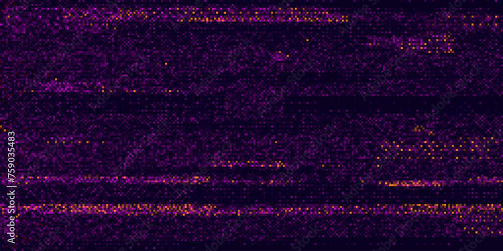 Poster Purple Unique Design Abstract Digital Pixel Noise Glitch Error Screen. Video Damage VHS Overlay Background. Vector Illustration.